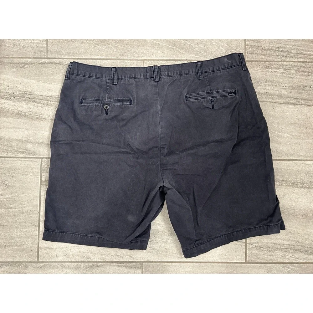 Polo Ralph Lauren Shorts Mens 42 Navy‎ 100% Cotton Denim Chino Casual Flat Front